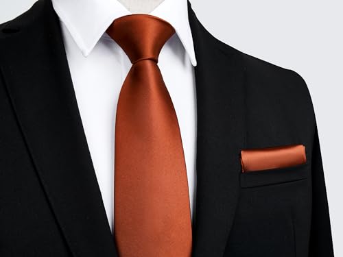 Image of HISDERN Mens Solid Color Ties Formal Satin Necktie and Pocket Square Set Classic Wedding Business Tie & Handkerchief