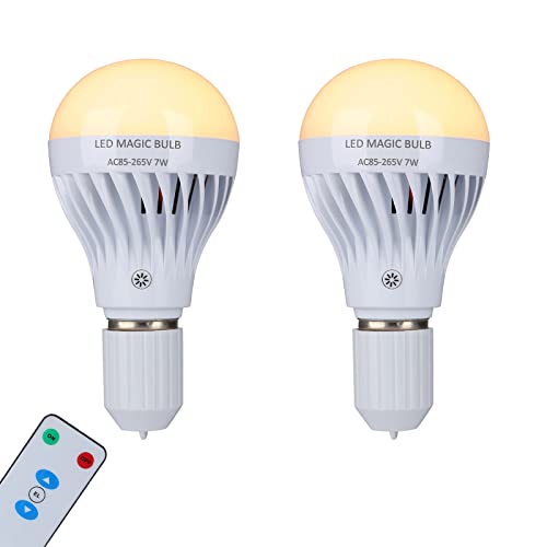 BSOD Rechargeable Light Bulbs, LED Magic Bulb with Remote Controller Warm White Emergency Lamp Without Electricity Battery Operated Light 7W Bulb E26 for Home Indoor Lighting (Warm White 2 P