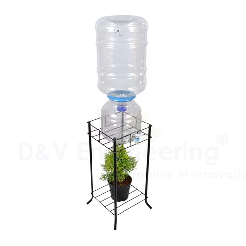 Image of D&V Engineering Metal Water Dispenser /Can /Pot /20 L Bottle Holder /stand for Home & Kitchen, Office, School, Hospitals. (Square Ring size 27x27 cm, Height- 53 cm, Black).