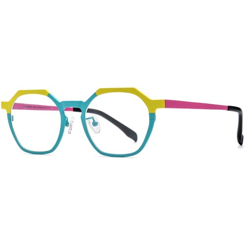 Image of FONEX Colorful Pure Titanium Glasses Frame Women Retro Round Eyeglasses
