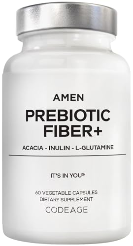 Amen Prebiotic Fiber Supplement - Organic Acacia & Chicory Inulin Fiber, L-Glutamine (60 Capsules)