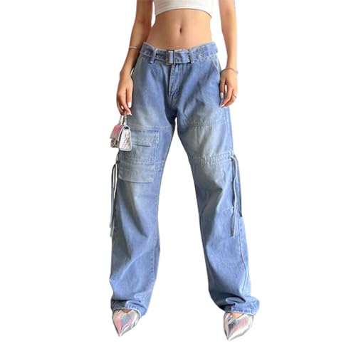 LONGBIDA Baggy Jeans for Women High Waisted Y2K Stretch Wide Leg Straight Jeans Casual Boyfriend Denim Pants