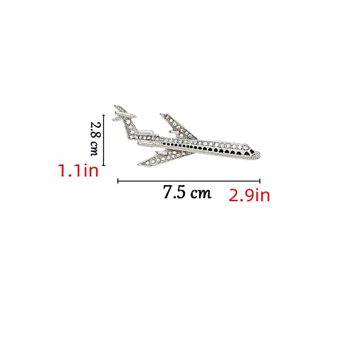 Image of Rhinestone Airplane Brooch Pin for Women Girls Silver Tone Fashion Pave Crystal Flying Plane Lapel Pins Badge Dress Suit Scarft Accessories Holiday Party Jewelry Unisex Souvenir Gifts for Flight Crew Aviator Lover