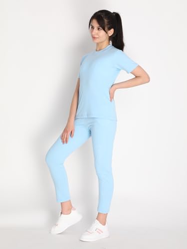 Image of CHKOKKO Casual Co ord Set For Women Stylish Summer Wear Cord Half Sleeves Round Neck Track Suit Coords Travelling Outfit Western Ladies Co ords SkyBlue 3XL