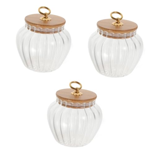 WEKADRIN 3 Piezas Tarro de Vidrio con Tapa de Madera Hermética para Almacenamiento de Alimentos Frascos Transparentes para Harina y Frutos Secos para Organizar Cocina y Despensa