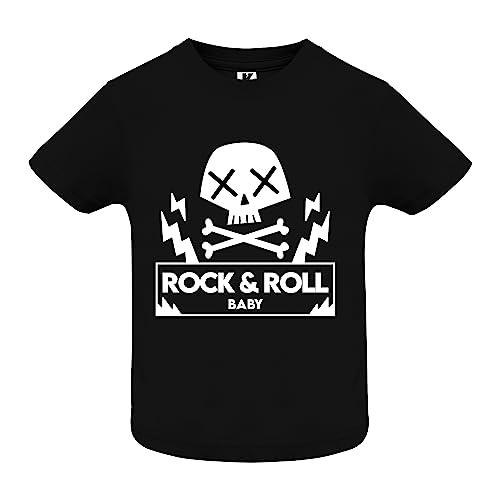 Camiseta Rock & Roll para Bebés - Camiseta Negra Calavera Punk Rock de Manga Corta, algodón Suave y Tacto Agradable (18 Meses)