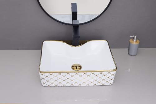 Image of HARDSTONE Black & Gold Ceramic Wash Basin | 19x15x5 Inches
