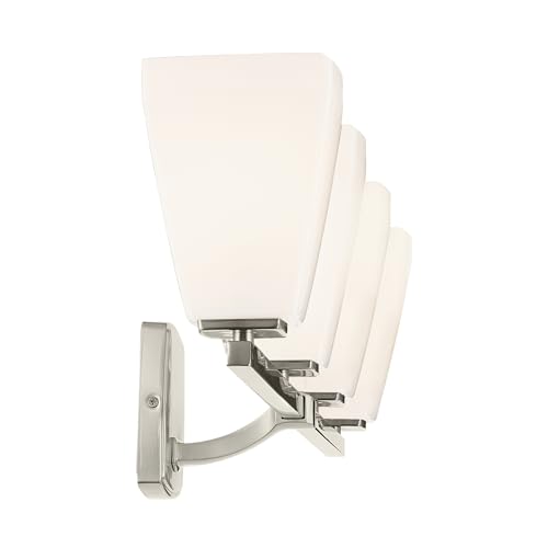 Image of Kichler Marant 33.25 inch 4-Light Bathroom Vanity Light Fixture with Opal Glass in Brushed Nickel for Modern Powder Room Over Mirror (33.25 in W x 9.5 in H), 55217NI