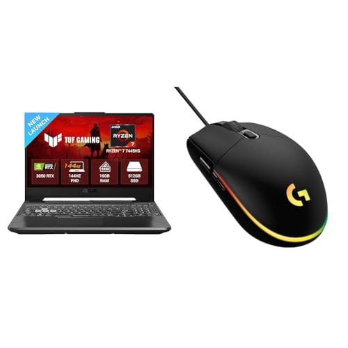 Image of ASUS TUF A15 Gaming Laptop,AMD Ryzen 7 7445HS+4GB RTX 3050,16GB RAM,512GB SSD with Logitech G102 Black Gaming Mouse, Wired, RGB, 8000DPI