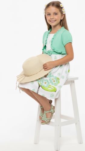 Image of ToBeInStyle Girls Two Piece Short Sleeve Dress and Matching Bolero Crop Cardigan Assorted Prints Cotton Blend Summer Outfit