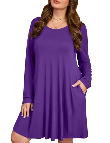 JollieLovin Women Long Sleeve Dress with Pockets Plus Size Swing Casual Loose Tshirt Dresses