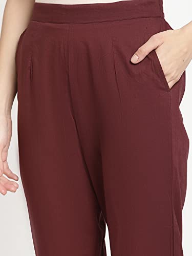 Image of Women's White Cotton Straight Fit Trouser | Ankle Length Casual Pants for Women | Mid Rise Comfortable Stretchable Bottom Wear with Pocket