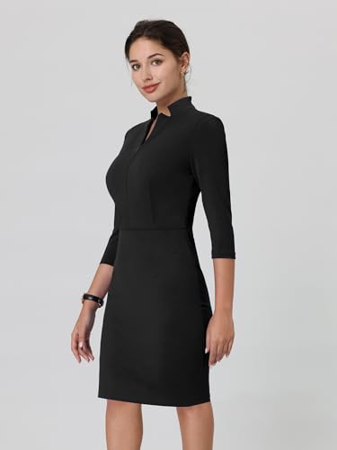 Women's Church Dress Knee Length Zipper Neck Business Pencil Dresses3