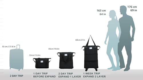 Travel Rolling Duffel Bag with Removable Wheels,Expandable Foldable Carry-On Luggage for Trip or Hospitalization3