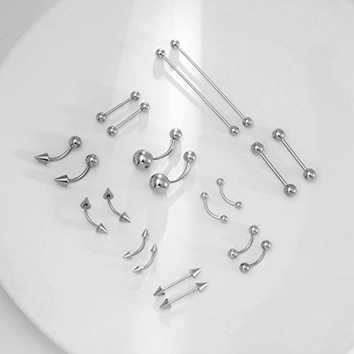 IPINK Piercing Kit 14G-16G Rainbow Surgical Steel Body Piercing Belly Button,Tongue, Eyebrow, Nipple, Lip, Nose, Chi Gauge