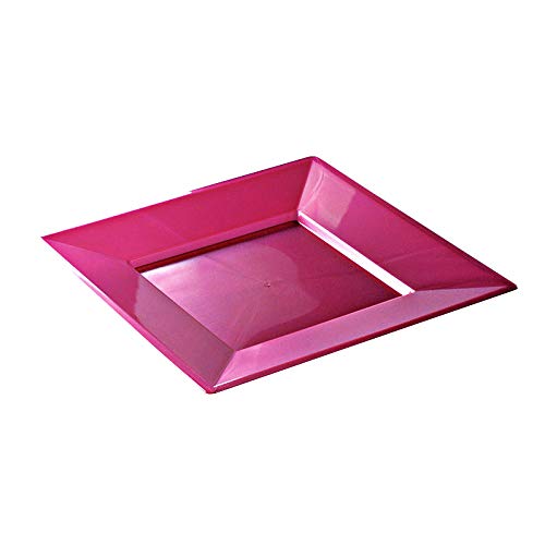 12 platos de plástico cuadrados desechables 18 cm, color fucsia, Adiserve -