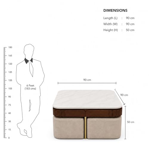 Image of The Attic Carlston Coffee Table for Living Room, Solid Wood Centre Table with Ceramic Top, Tobacco Brown Finish