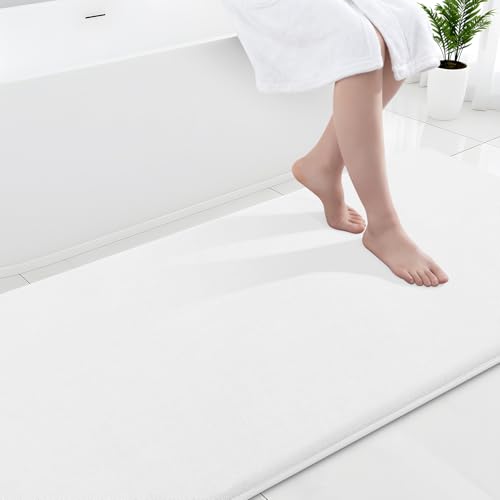 Smiry Memory Foam Bath Mat 47" x 24", Extra Soft Absorbent Bathroom Rugs Non Slip Bath Rug Runner for Shower Bathroom Floors, White