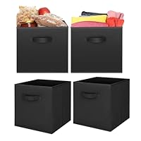 4pcs Cube Storage Box 27x27x27cm - Foldable Storage Box with Handles Storage Cubes for Home, Office & Nursery Organisation (Black)