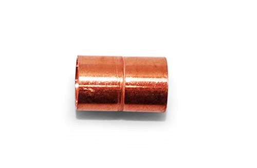 Image of Copper Fitting HVACR OD 3 /8 inch (HVAC Outer Dimension) 1 /4 inch (Plumbing Inner Dimension) - Straight Copper Coupling Fittings With Rolled Tube Stop & ACR - 99.9% Pure Copper - 25 Pack
