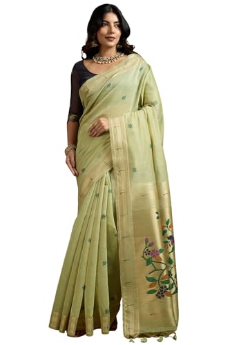 SGF11 Women's Kanjivaram Pure Cotton Linen Soft Silk Saree With Unstitched Blouse Piece product image 10