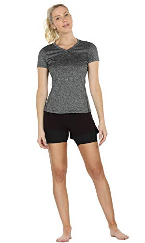 icyzone Workout Shirts Yoga Tops Activewear V-Neck T-Shirts for Women Running Fitness Sports Short Sleeve Tees