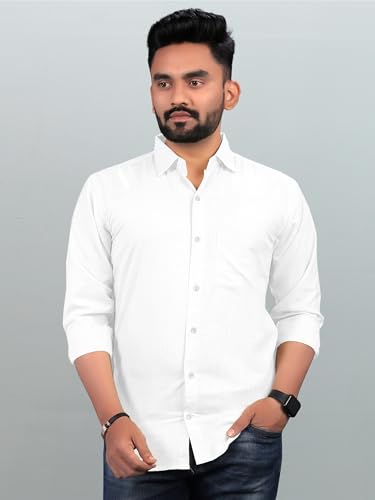Image of Men Regular Fit Solid Spread Collar Casual Shirt