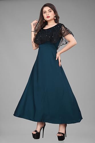 Image of Women's Poly Crepe Round Neck Plain Gown Dress