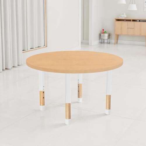 Image of 36 inch x 36 inch Round Kids Classroom Table with Adjustable Chunky Wood Legs