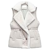 Chaqueta acolchada de invierno para mujer, sin mangas, con cremallera, con bolsillos, blanco, M