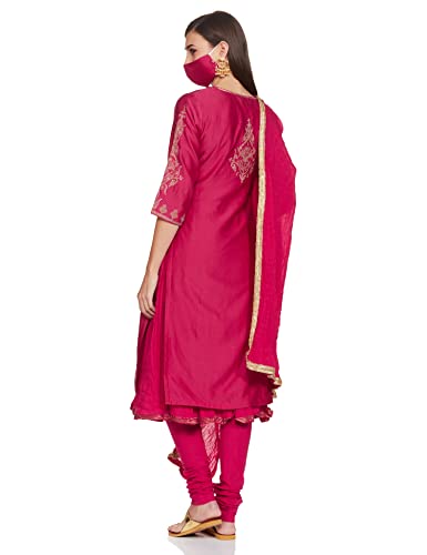 Image of BIBA Women Cotton Silk Straight Kurta Churidar Suit Set