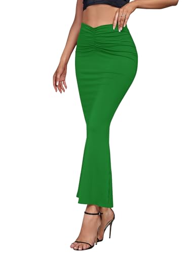Women's Casual High Waist Ruched Stretchy Bodycon Maxi Long Skirt3