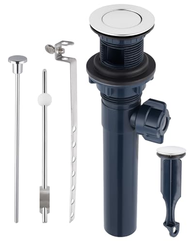 Bathroom Sink Drain with Lift Rod, Pop Up Sink Drain with Overflow, Universal Fit, Chrome Drain Stopper for Vessel Sink, Assembly for Bathroom Faucet