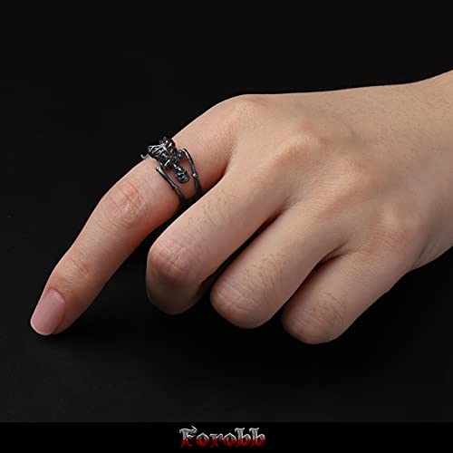 Image of Skull Ring 925 Sterling Silver Handcrafted Gothic Rock Punk Diablo Vintage Cocktail Party Biker Retro [Skeleton 60028] - Antique