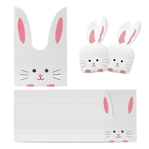 LuLiyLdJ 50 PièCes Sachets Cadeaux De PâQues Avec Oreilles De Lapin,Sac à Biscuits En Dessin Animé Mignon, RéUtilisables,Emballages Pour PâTisseries,...