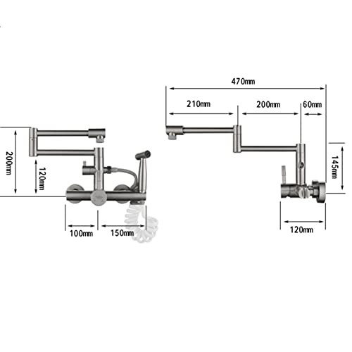 Tvbnhu Kitchen Pot Filler Faucet With Spray Gun, Wall Mounted Folding Kitchen Sink Faucet With Double Swing Arm, Brushed Stainless Steel Kitchen Mixer Faucet, Dual Mode Spout #TOP5