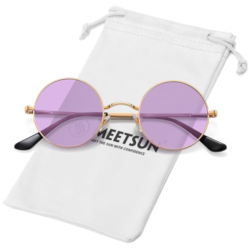 Image of MEETSUN Small Round Polarized Sunglasses for Men Women Metal Retro Hippie Circle Sun Glasses Driving Festival Cosplay UV400