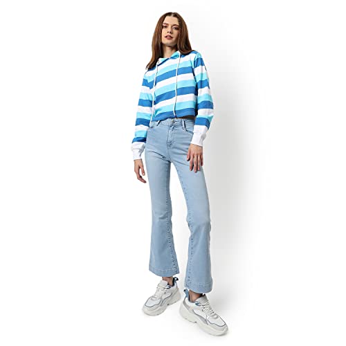 Image of PINACOLADA Women's Double Striped Hoodie with Ribbed Hem for Casual Wear | Hooded Neck | Long Sleeve | Pull On Closure | Cotton Sweatshirt Crafted with Comfort Fit for Everyday Wear