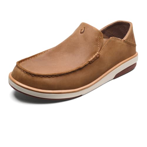 OLUKAI Kalia Men's Leather Slip-On, Full-Grain Waxed Nubuck Leather Shoes, Lightweight & Comfortable