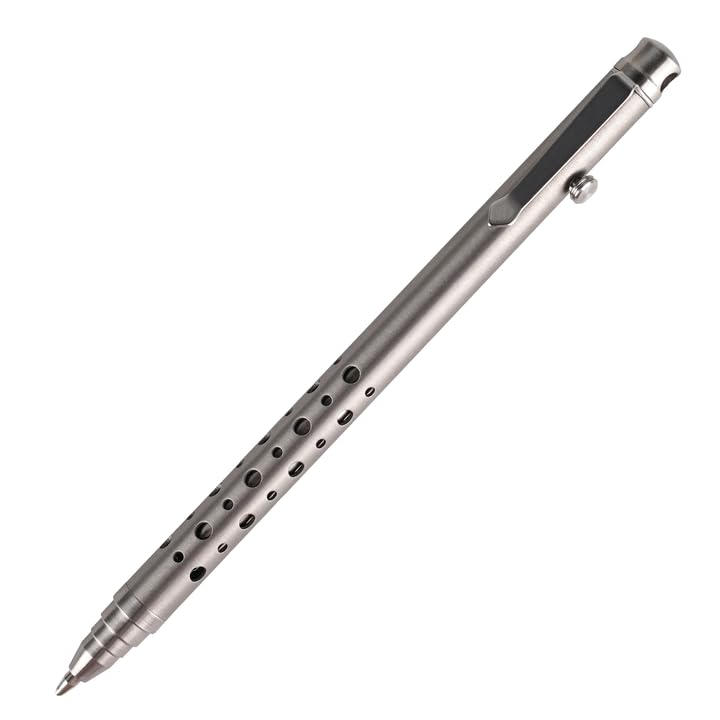SMOOTHERPRO Titanium Bolt Action Pen | Slim Retractable Pocket Ballpoint EDC Pen for Effortless Carry Stainless Clip | Compatible with Parker Refill Premium Business Gift for Men & Women Grey (TI701)