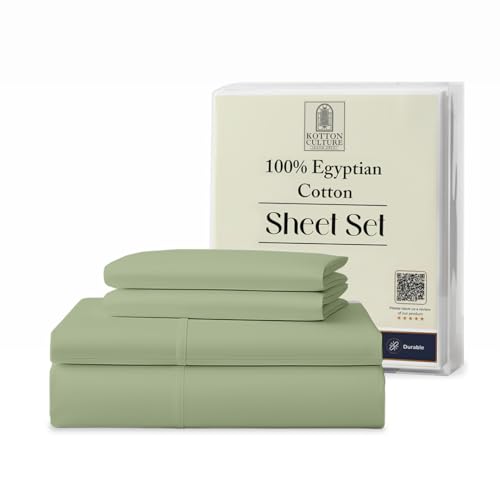 Kotton Culture 4 Pc Queen Sheet Set - 100% Egyptian Cotton Premium Hotel Luxury Bedding - Sateen Weave Soft Cooling Durable Bedsheet - 16" Deep Pocket Sheets - Moss Green