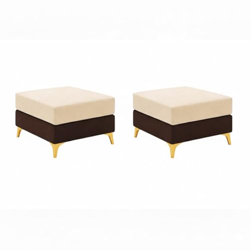 Image of Strike Dual Tone Plush Velvet 3 Seater Sofa Set with 2 Ottoman | Silken Velvet Suede Upholstery | Golden Metal Legs | Designer Sofa for Living Rooms & Office Spaces (Dark Brown & Cream) | Breathable Material