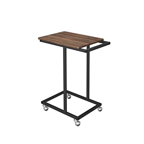 Novilla - Mesa Auxiliar para Sofá y Cama con Ruedas丨en Forma de C丨Estable y Resistente丨Fácil de Montar丨Nuez y Negro丨68 x 55 x 35 cm (AL x L x AN) 丨Mesitas Auxiliares de Salón, Dormitorio y Oficina