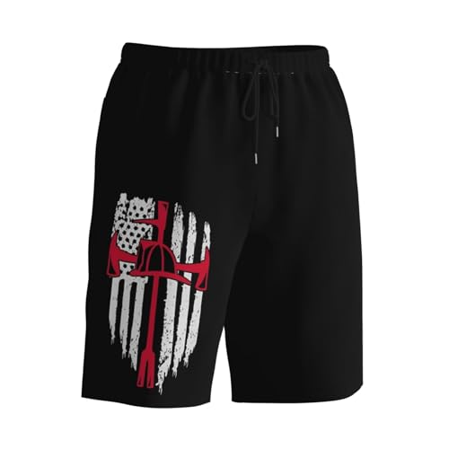 American Flag Firefighter Thin Red Line Fire Department Mens Swim Trunks Quick Dry Board Shorts 7" - Hawaii Beach Swimwear3
