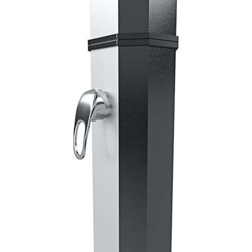 Solardusche, 35 Liter, 220 cm, für Garten, Pool, verchromt, Regenduschkopf mit Temperaturregler und Fußbrause, Schlauchanschluss, Außenpool, Terrasse, Silber Schwarz