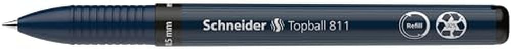 Schneider Topball 811 Refillable .5mm Rollerball, Black Ink, Box of 10 (08111)