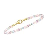 Ross-Simons Pastel Multi-Gemstone Bead and 3-3.5mm Cultured Pearl Bracelet in 18kt Gold Over Sterling. 8 inches