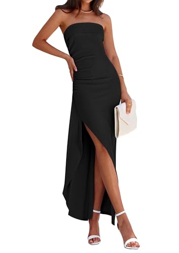 PRETTYGARDEN Women's Off Shoulder Bodycon Dresses 2025 Summer Ruched Asymmetrical High Split Elegant Cocktail Party Dress