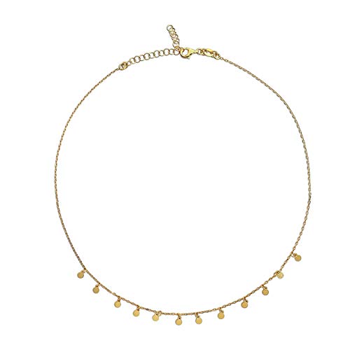 Casa de la Medalla - Collar Chapitas en Plata de Primera Ley 925 con Baño de Oro, Gargantilla Corta para Mujer, Choker con Discos Chapas