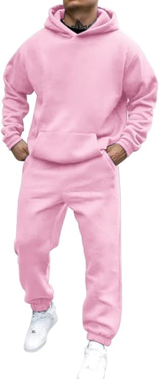 Damen Herren Jogginganzug Trainingsanzug Freizeitanzug Einfarbig Hoodie Mit Kapuze Langarm Mit Taschen Hausanzug 2-Teilig Fitness Kapuzenjacke Jogginghose Jogginganzug Sportanzug Set 00j Rosa M